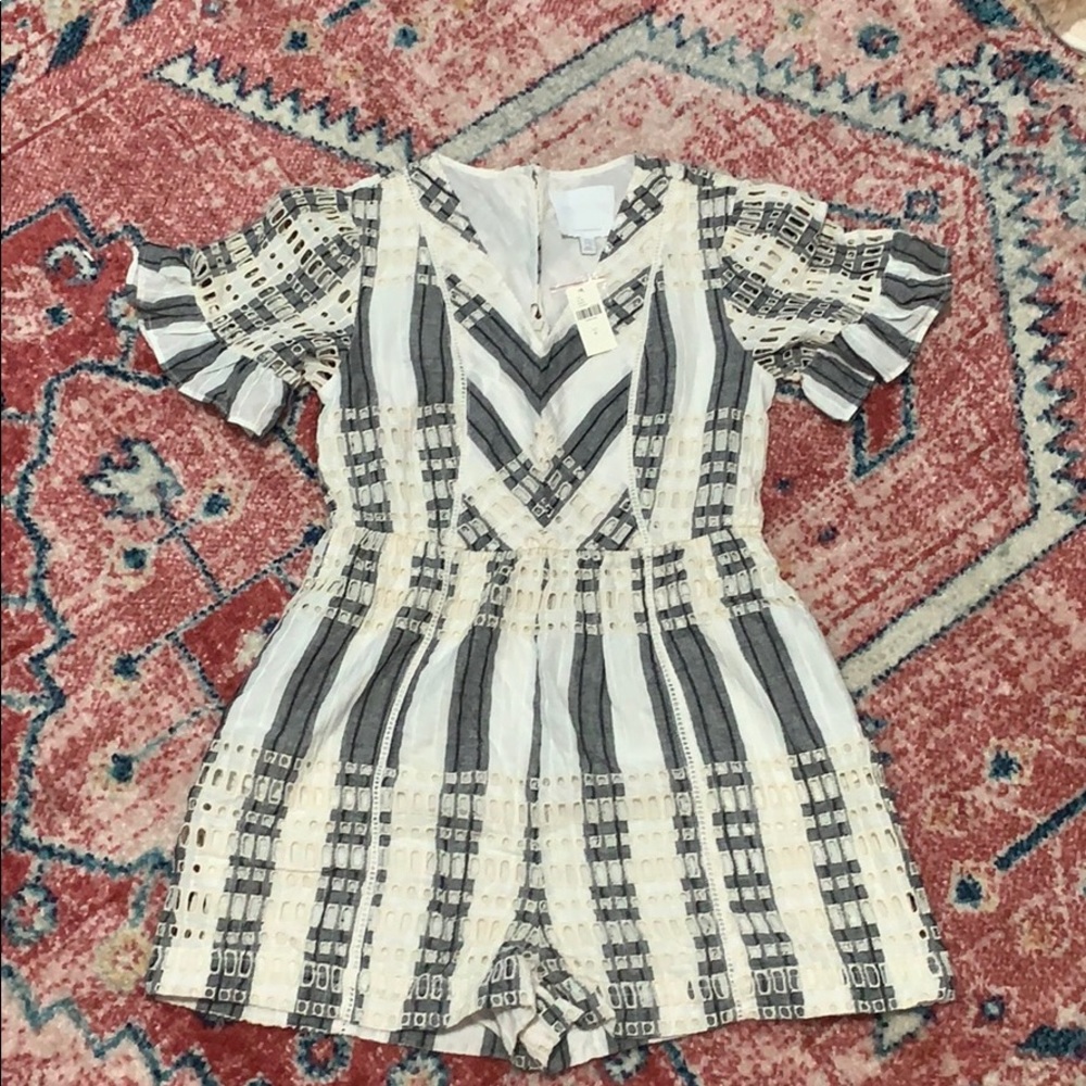 Blue and white lace romper